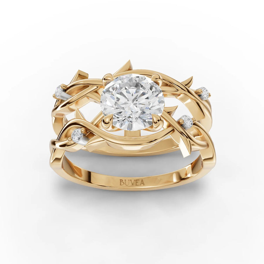 Intertwined lab-grown diamond ring yellow gold top view