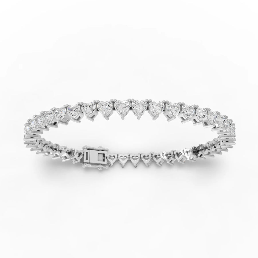 Lab-grown heart tennis bracelet white gold close-up