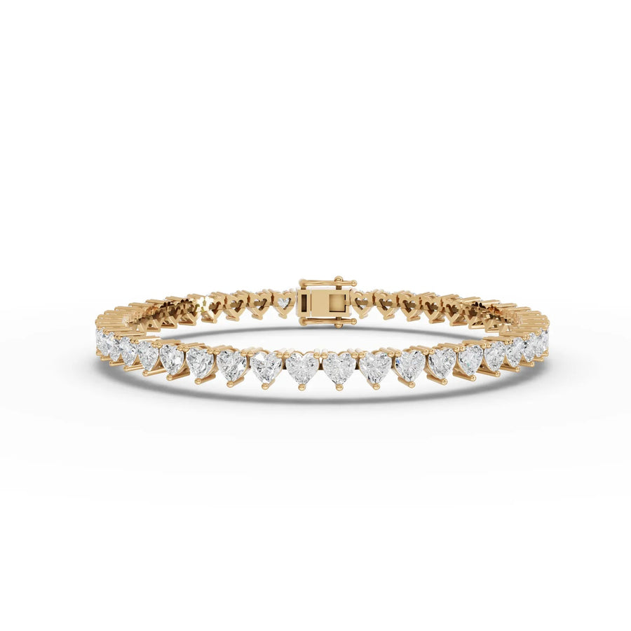 10.75 CT heart lab-grown diamond tennis bracelet yellow gold top