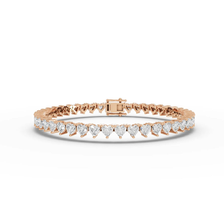 10.75 CT heart lab-grown diamond tennis bracelet rose gold top