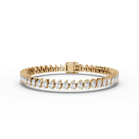 11.75 CT pear lab-grown diamond tennis bracelet yellow gold top