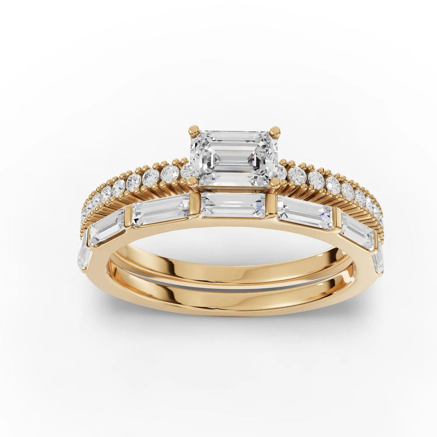 1.08 CT emerald lab-grown bridal set yellow gold top view