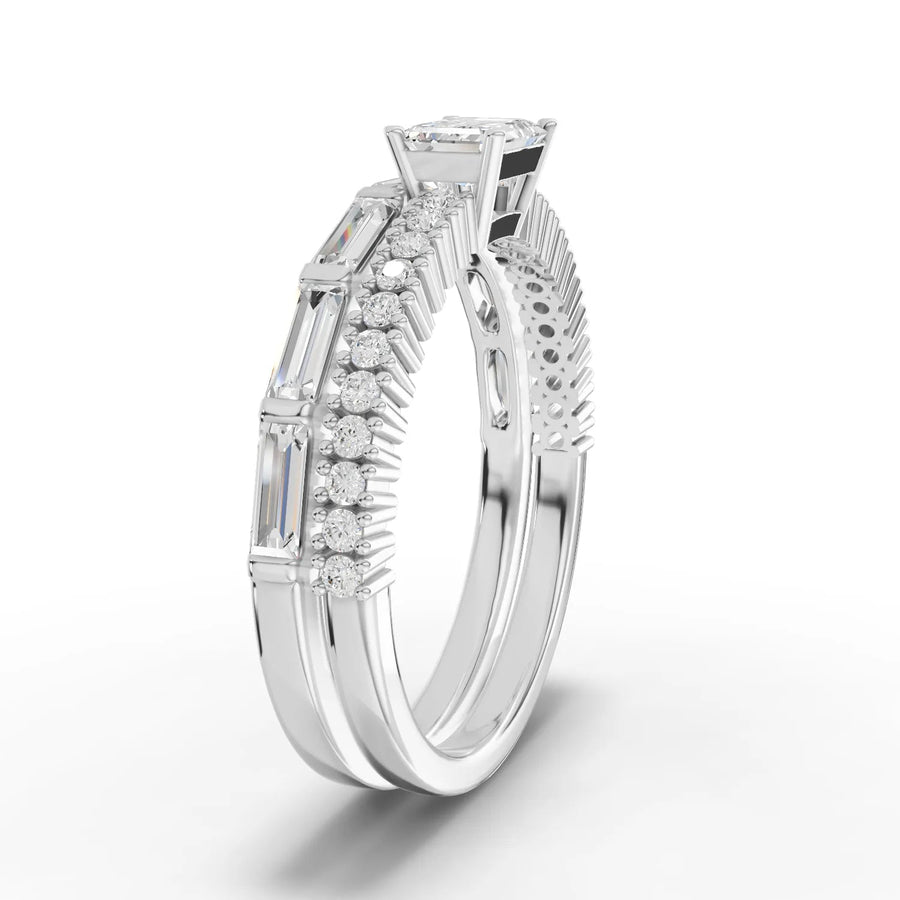Emerald lab-grown bridal set white gold close-up