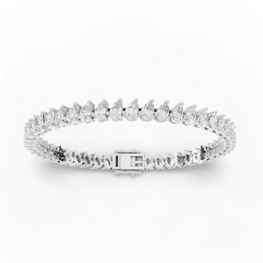 Lab-grown pear tennis bracelet white gold close-up