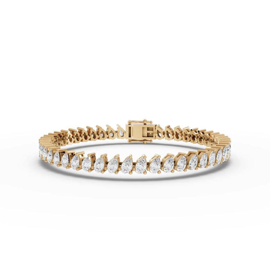 11.75 CT pear lab-grown diamond tennis bracelet yellow gold top
