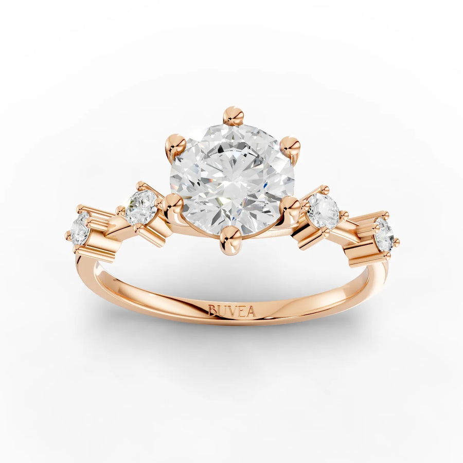 Six-prong accented lab-grown diamond ring rose gold top view