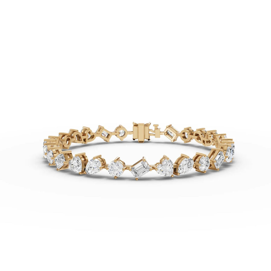 Lab-grown diamond multi shape bracelet yellow gold close-up