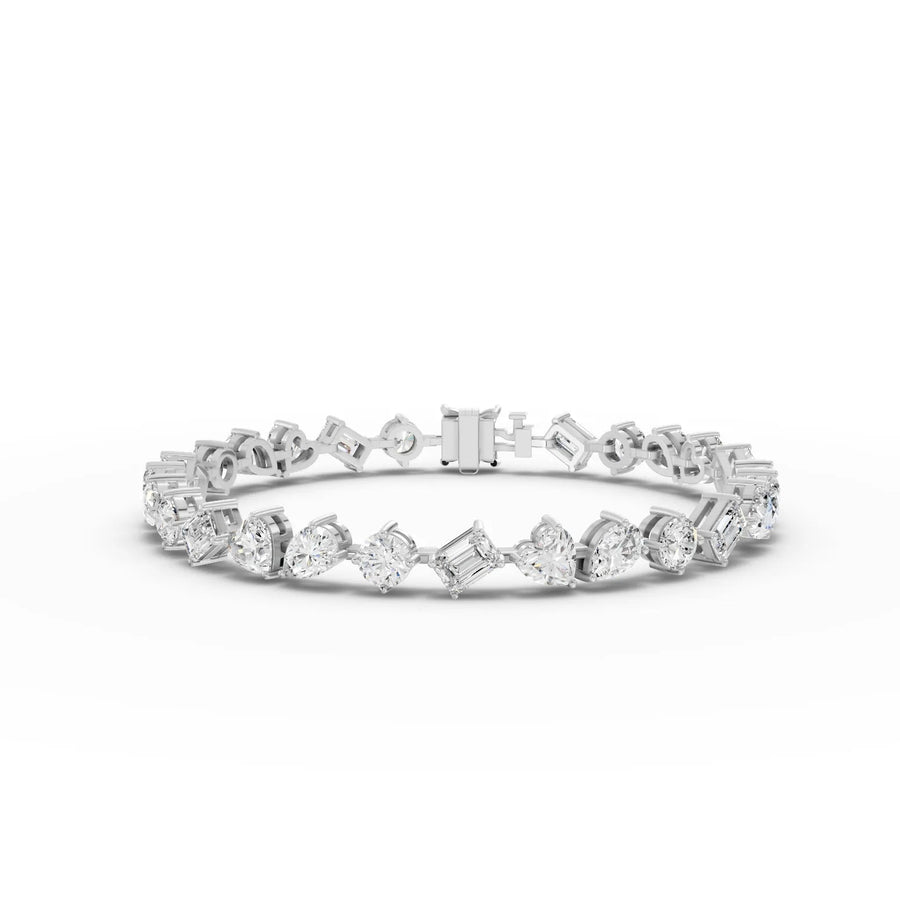 11.16 ct multi shape lab grown diamond tennis bracelet with round, emerald, heart, pear and marquise diamonds