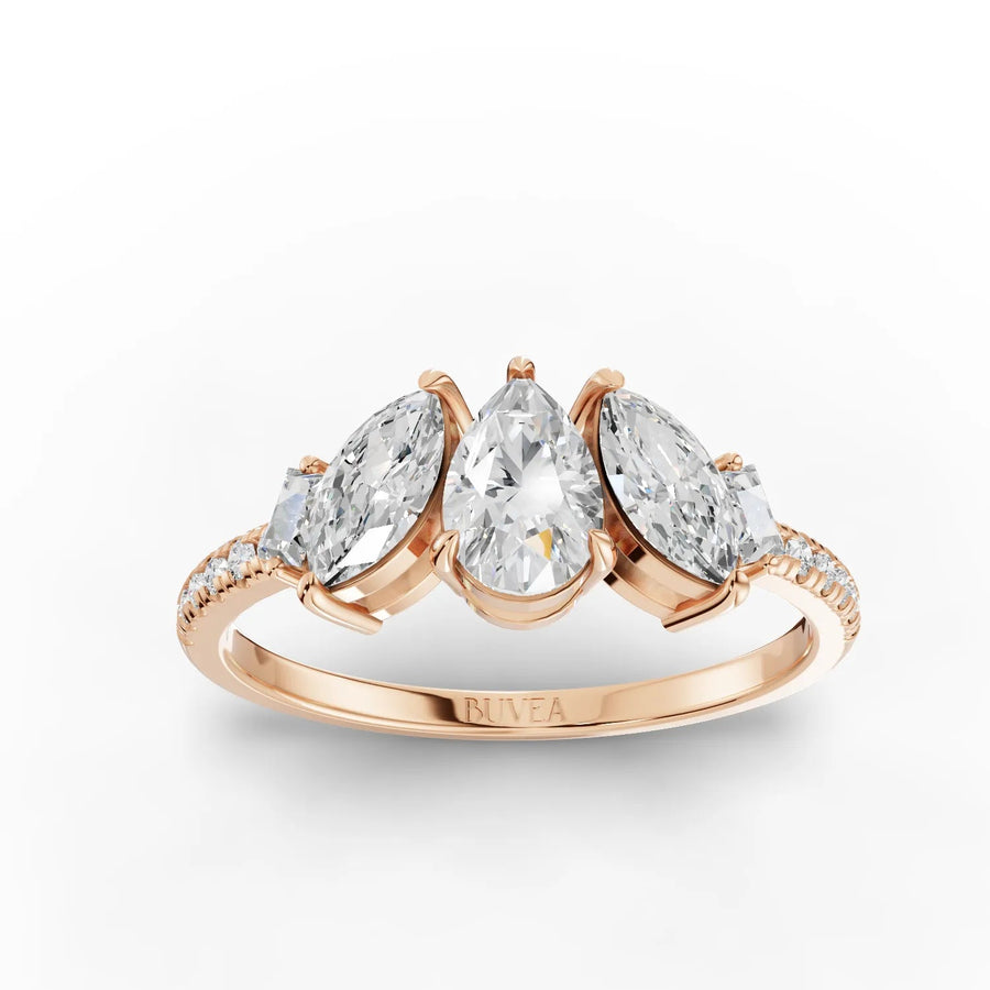 Pear and marquise lab-grown diamond ring rose gold top view