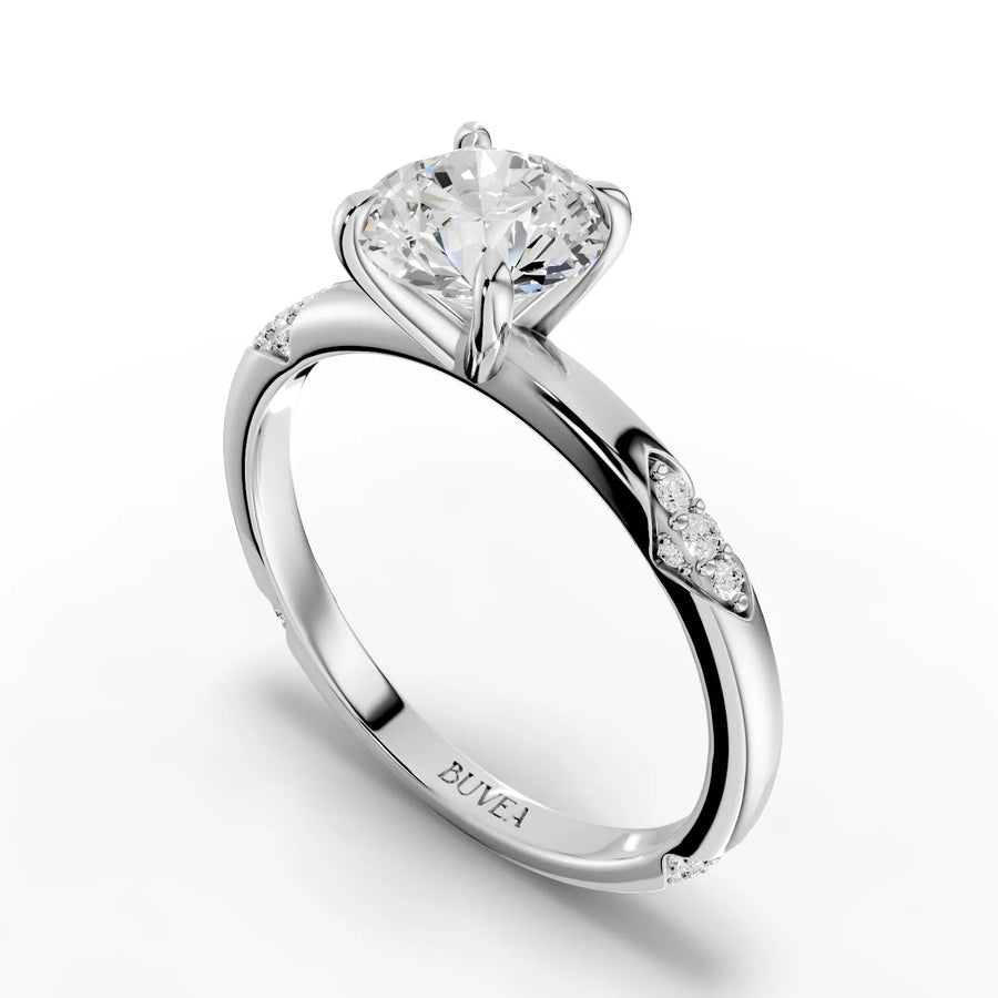 1.11 CT trio-accent ring white gold angled view