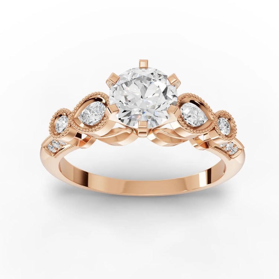 1.02 CT round lab-grown diamond ring rose gold top view