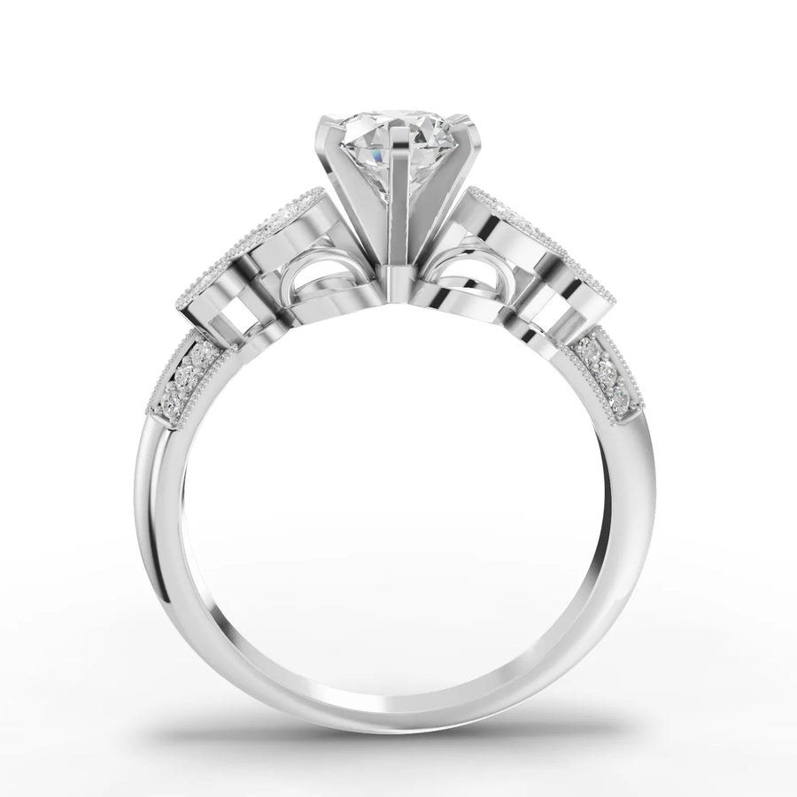 Round lab-grown ring white gold close-up