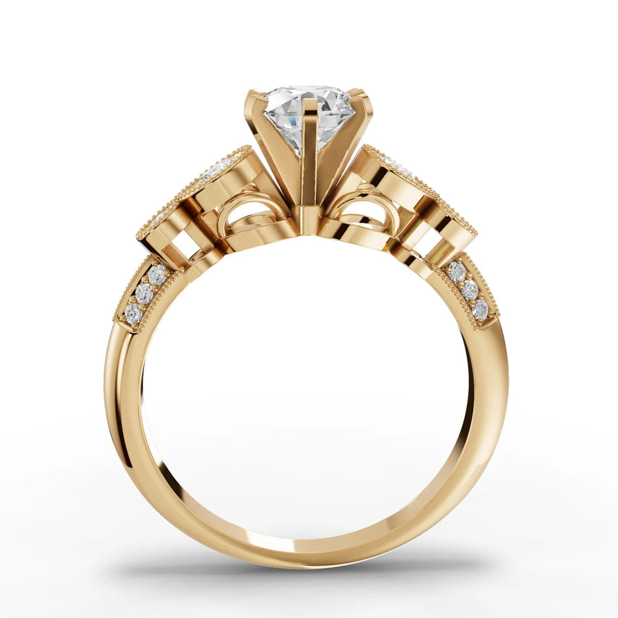 Round lab-grown ring yellow gold close-up