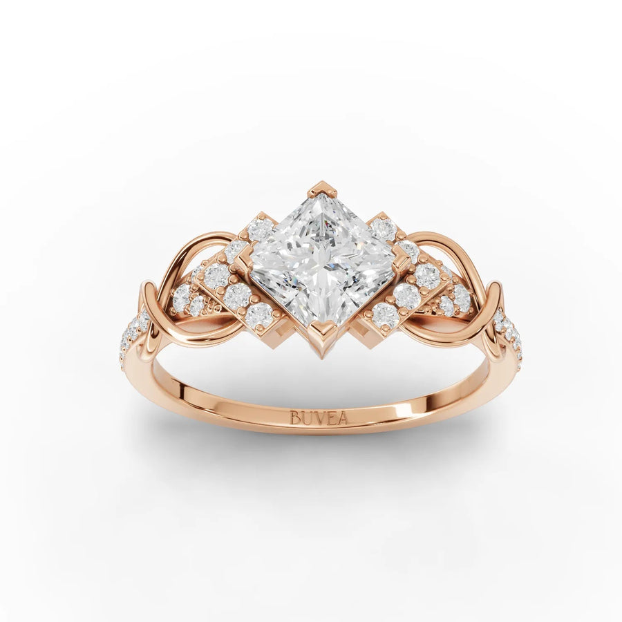 Princess cut swirl lab-grown diamond ring rose gold top view