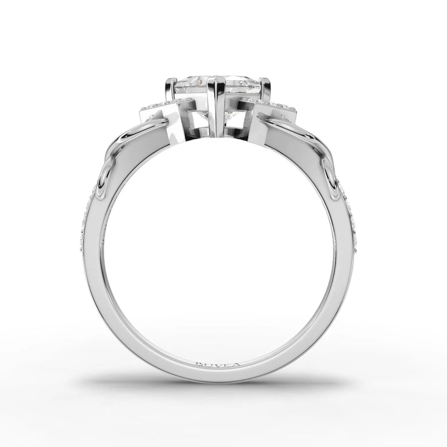 Princess cut swirl diamond ring white gold close-up