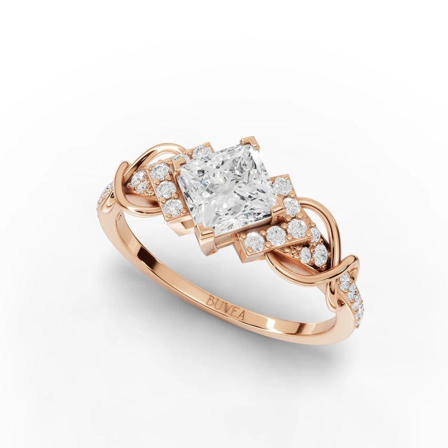 1.22 CT swirl band diamond ring rose gold angle