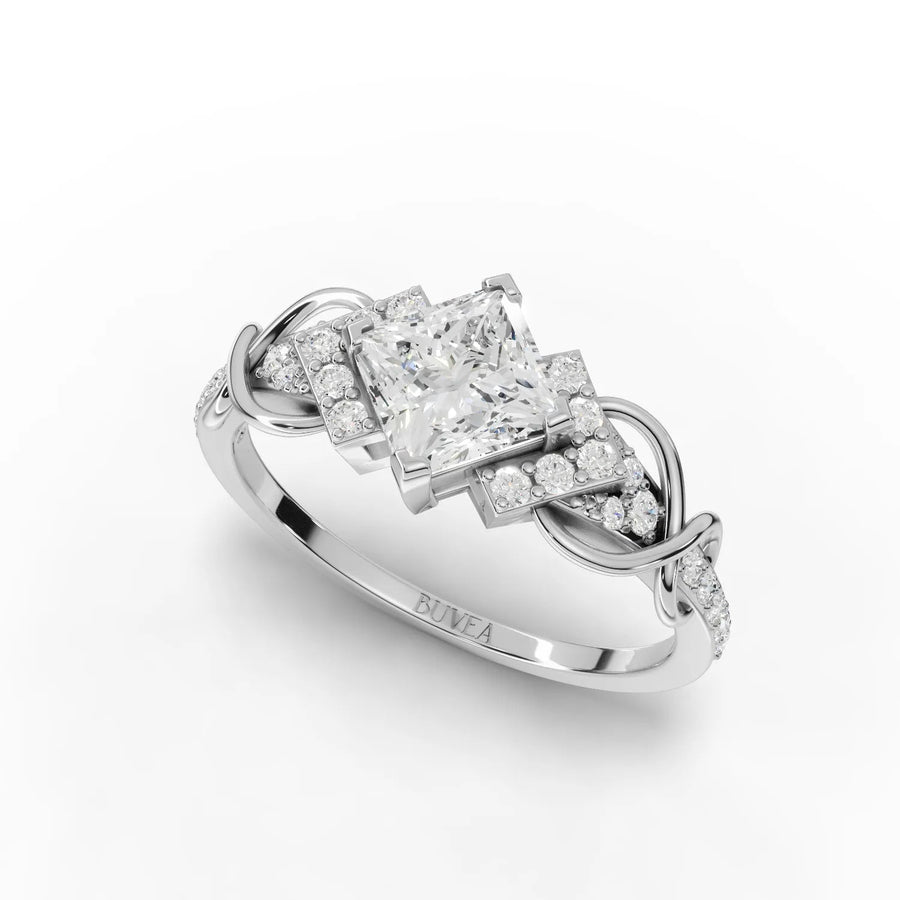 1.22 CT swirl band diamond ring white gold angle