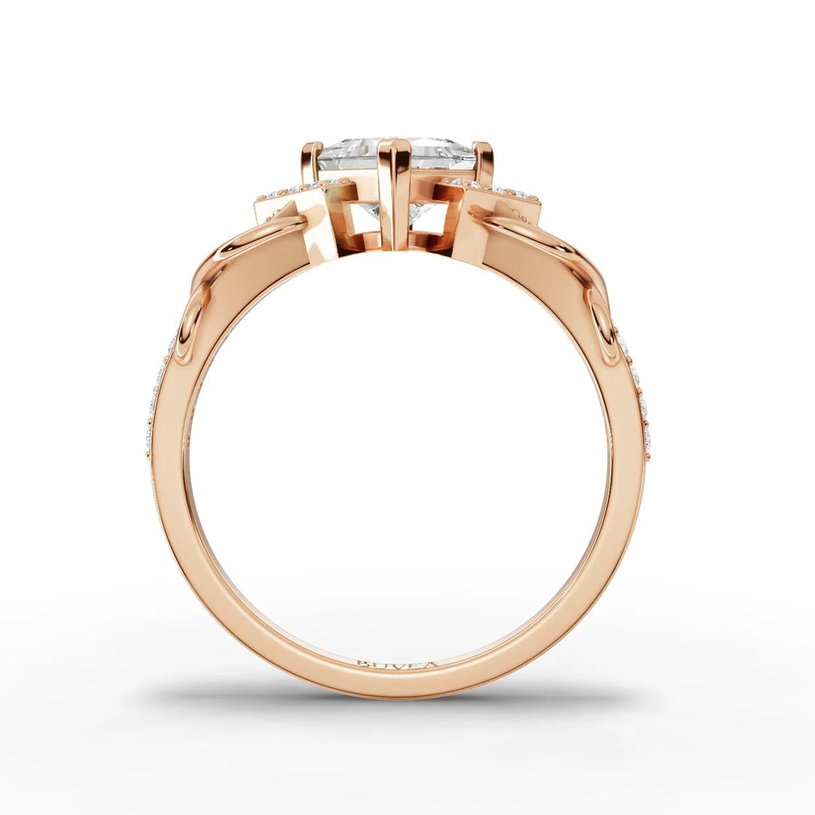 Princess cut swirl diamond ring rose gold close-up