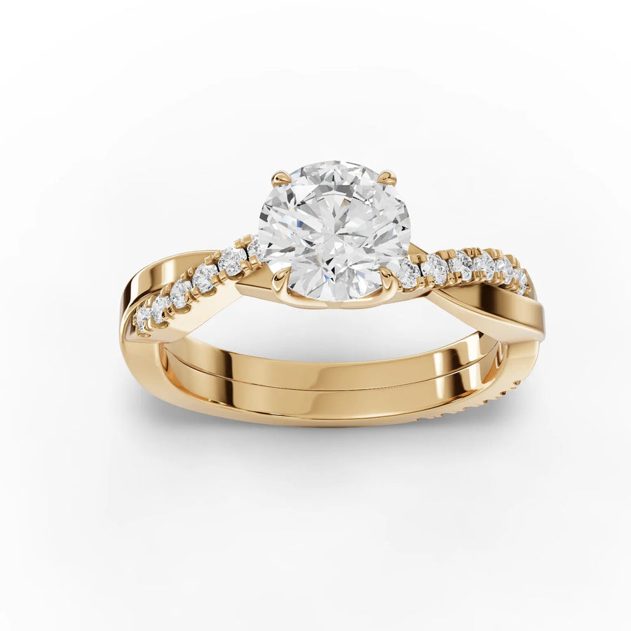 Yellow gold twist pavé engagement ring