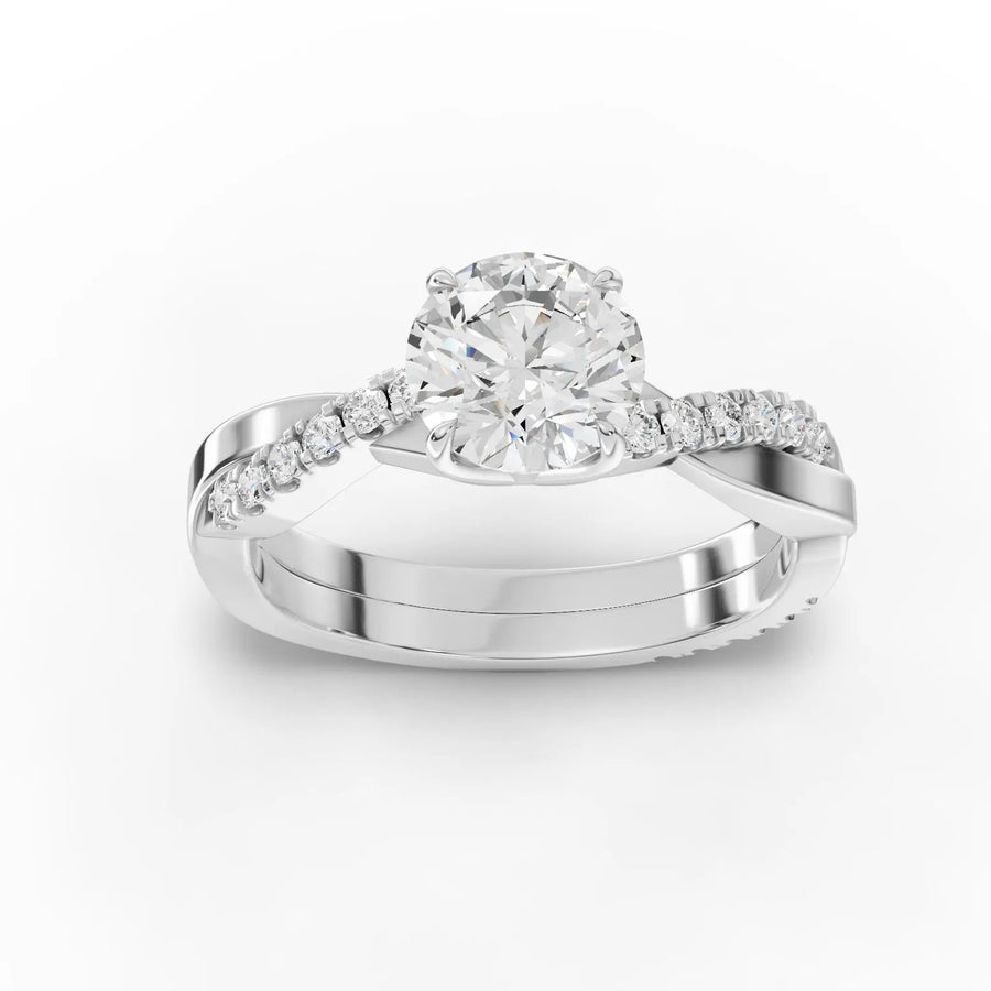 1.20 CT round twist pavé lab grown diamond ring with 1.00 CT center diamond in 18k gold