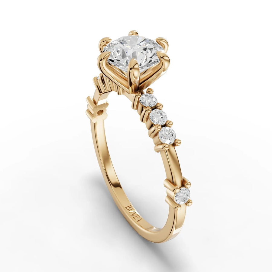 1.24ct Round accented lab-grown diamond ring yellow gold top view