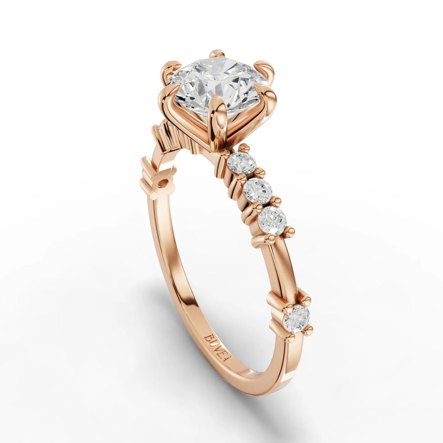 1.24ct Round accented lab-grown diamond ring rose gold top view