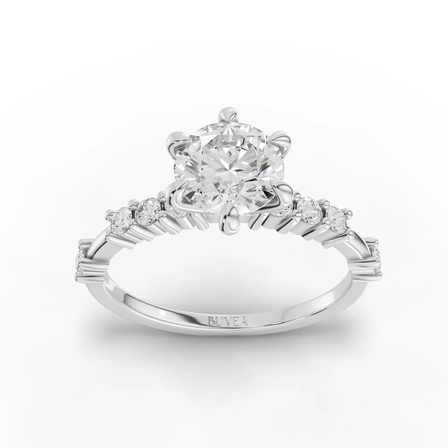 1.24 CT round lab diamond ring with 1.00 ct center stone, tapered band and round accent diamonds