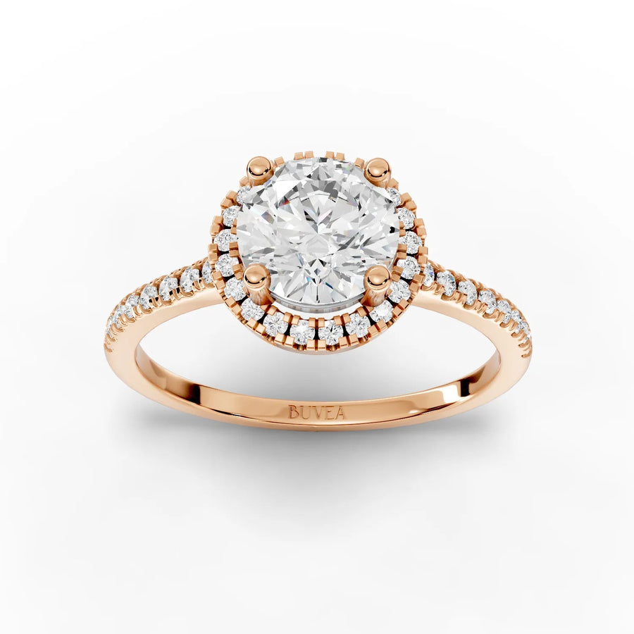 1.24 CT round halo lab-grown diamond ring rose gold top view