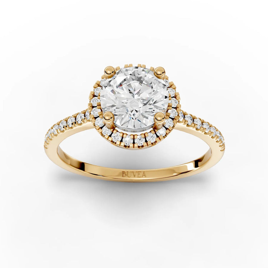 1.24 CT round halo lab-grown diamond ring yellow gold top view