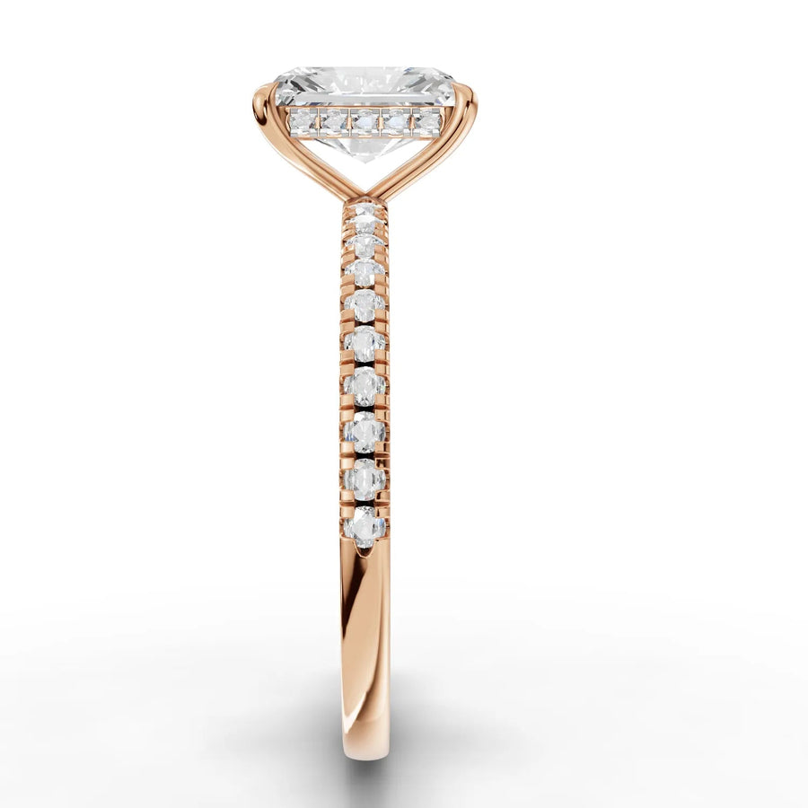 Radiant center stone ring rose gold close-up
