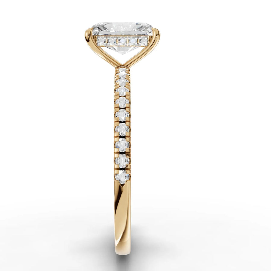 Radiant center stone ring yellow gold close-up