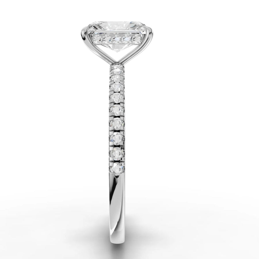 Radiant center stone ring white gold close-up