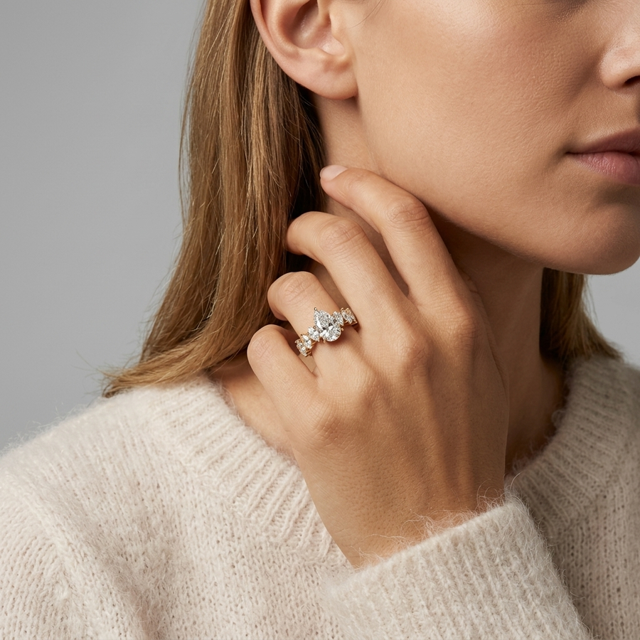 4.83 Ct Pear Solitaire With Side Stone Ring 1.50 Ct Center