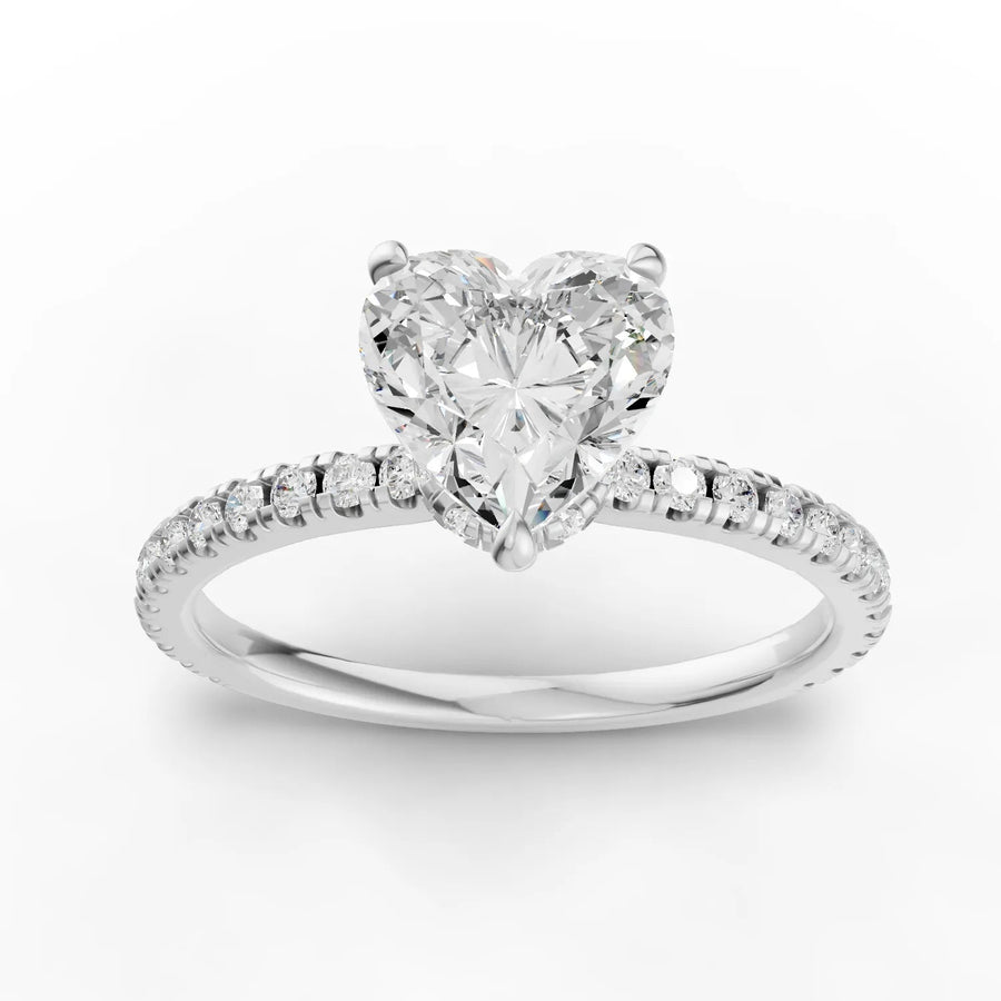 1.23 ct heart hidden halo pavé lab diamond ring with 1.00 ct heart center in 18k gold