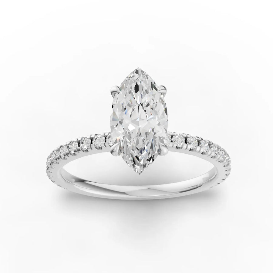 1.23 ct marquise hidden halo pavé lab diamond ring with 1.00 ct center stone in 18k gold