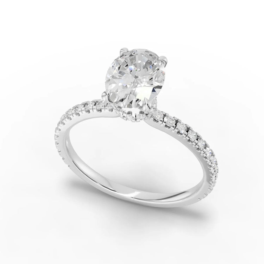 Oval pave band diamond ring white gold angle