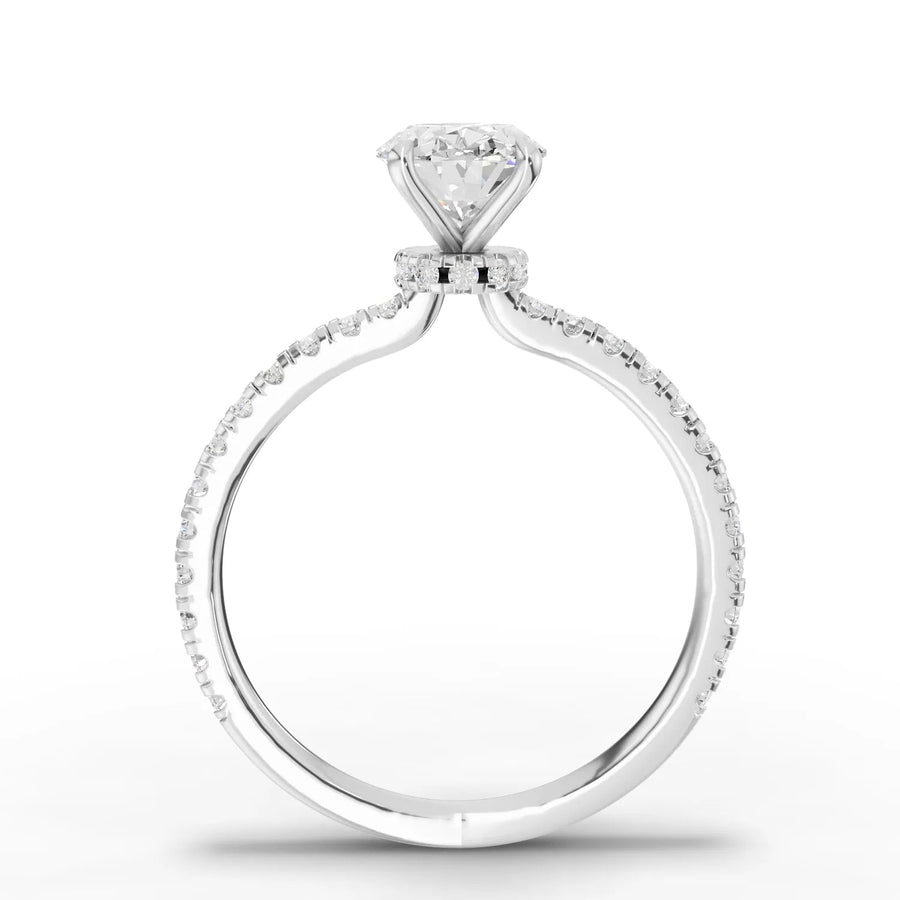 Oval lab-grown diamond ring white gold close-up