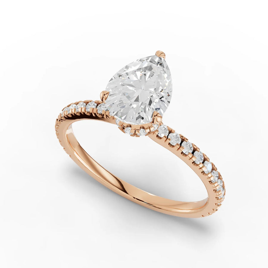 Pear diamond band ring rose gold angle