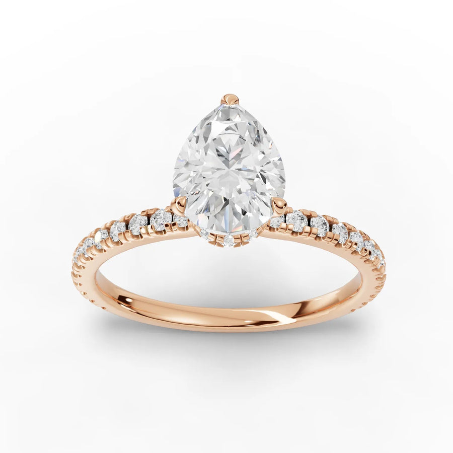 1.29 CT pear lab-grown diamond ring rose gold top view