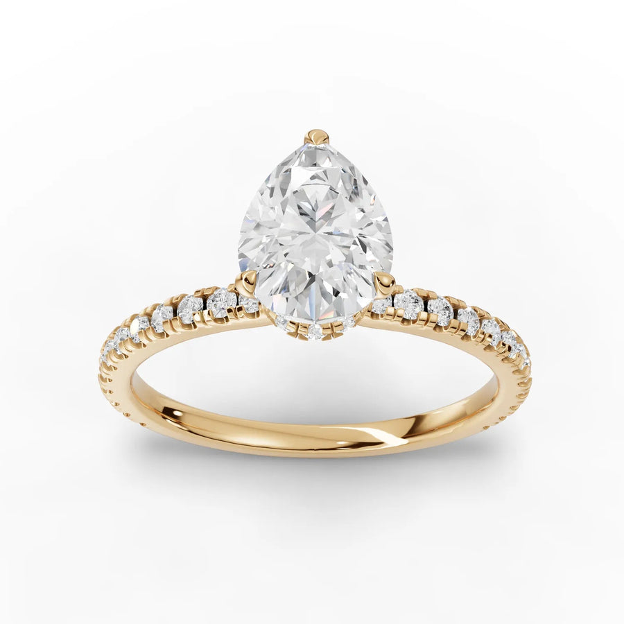 1.29 CT pear lab-grown diamond ring yellow gold top view