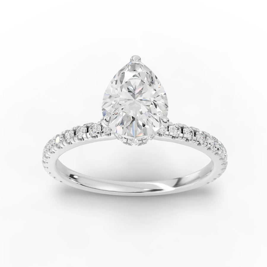 1.23 ct pear hidden halo pavé lab diamond ring with 1.00 ct pear center stone and accent diamonds