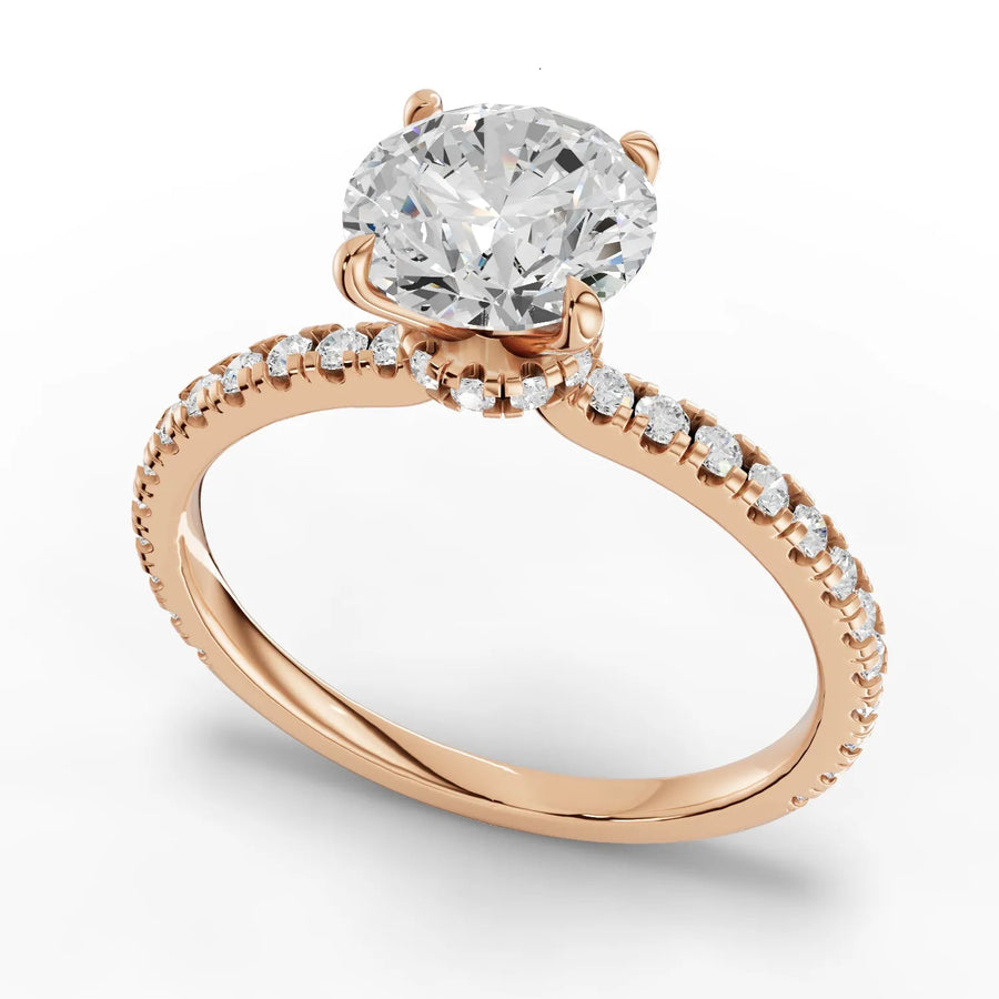Round diamond band ring rose gold angle