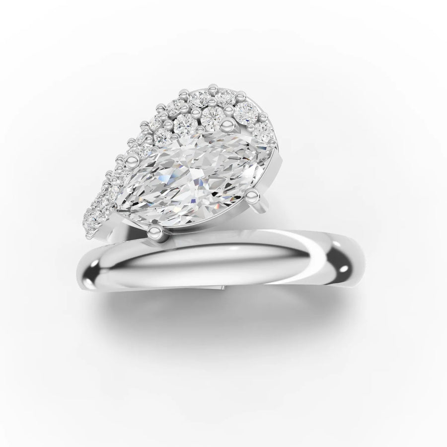 Lab-grown marquise swirl ring white gold close-up