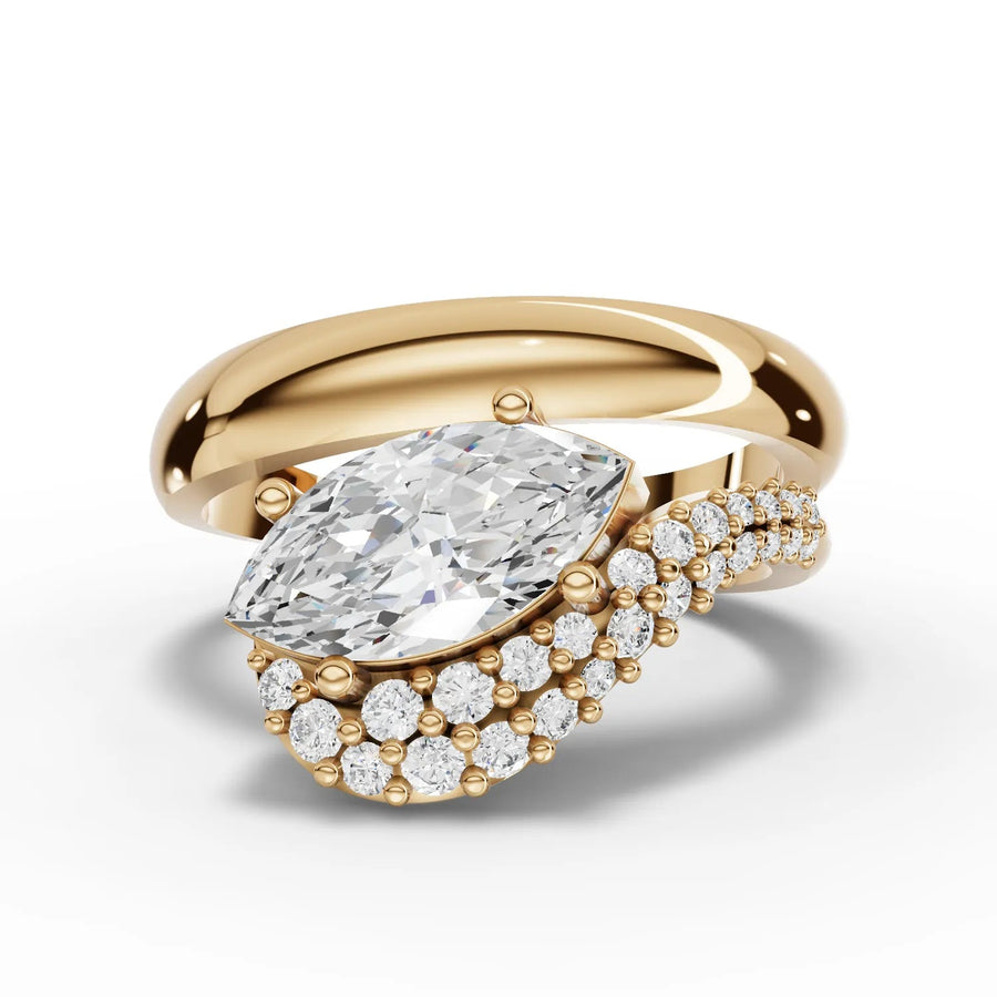 1.20 CT marquise lab-grown engagement ring yellow gold top