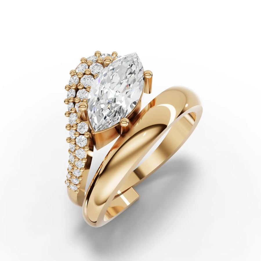 Marquise swirl ring yellow gold angle