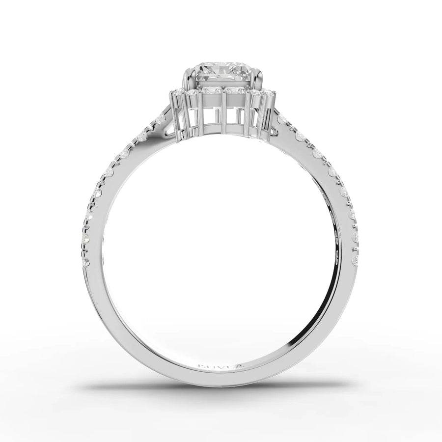Radiant center stone ring white gold close-up
