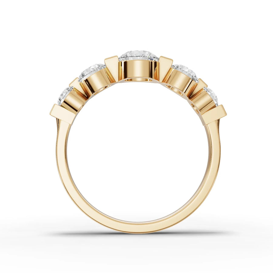Round cut lab-grown half eternity band yellow gold close-up