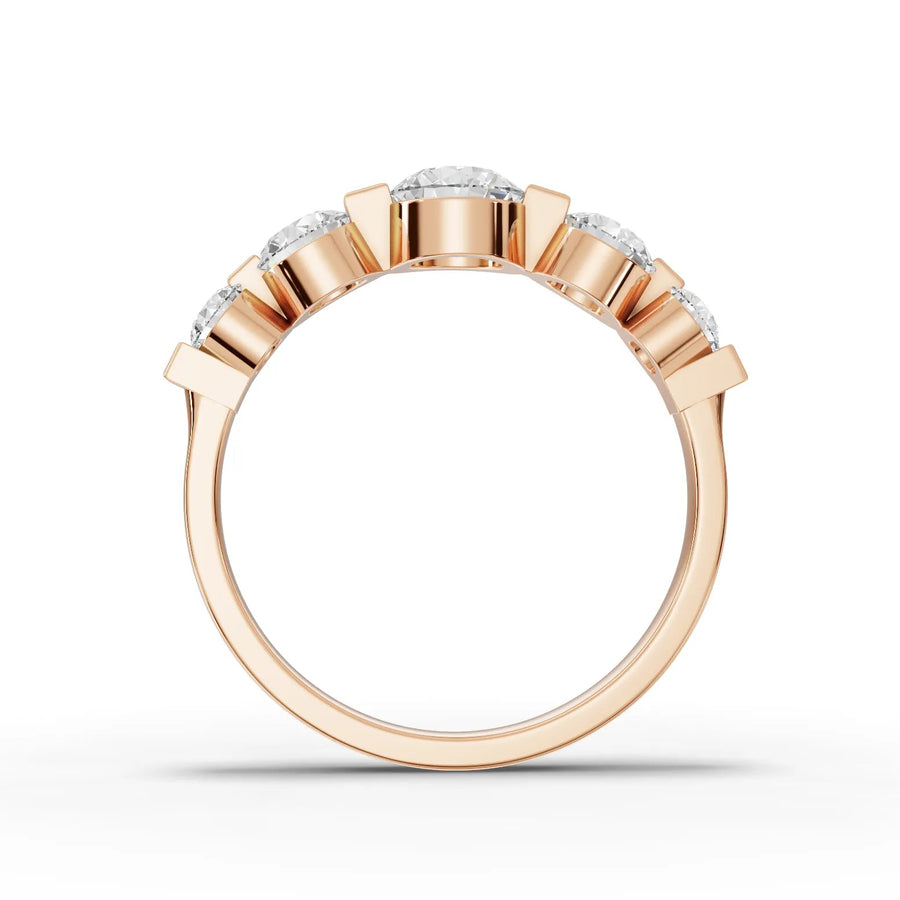 Round cut lab-grown half eternity band rose gold close-up