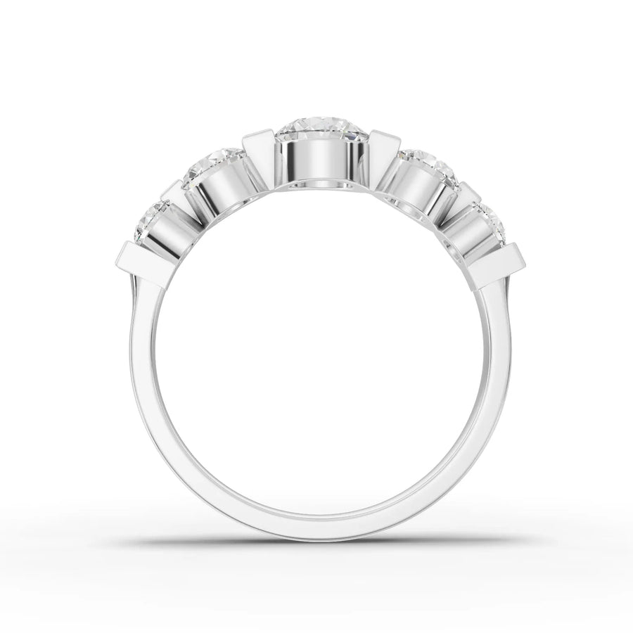 Round cut lab-grown half eternity band white gold close-up