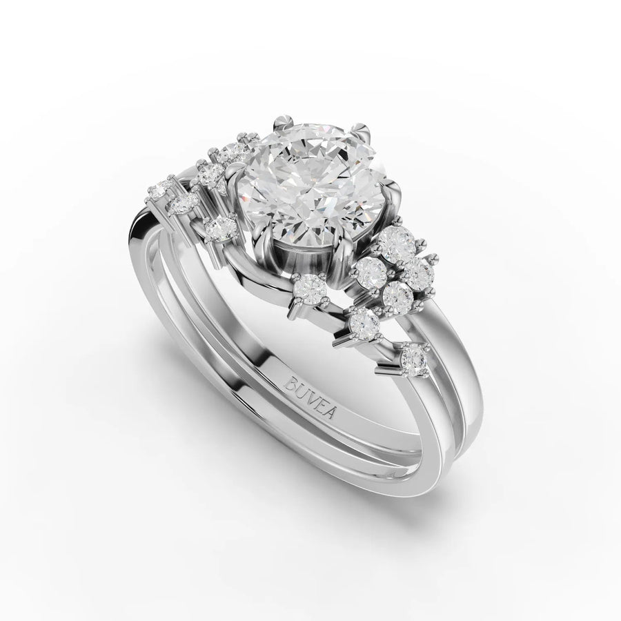 1.21 CT round ring set white gold angled profile